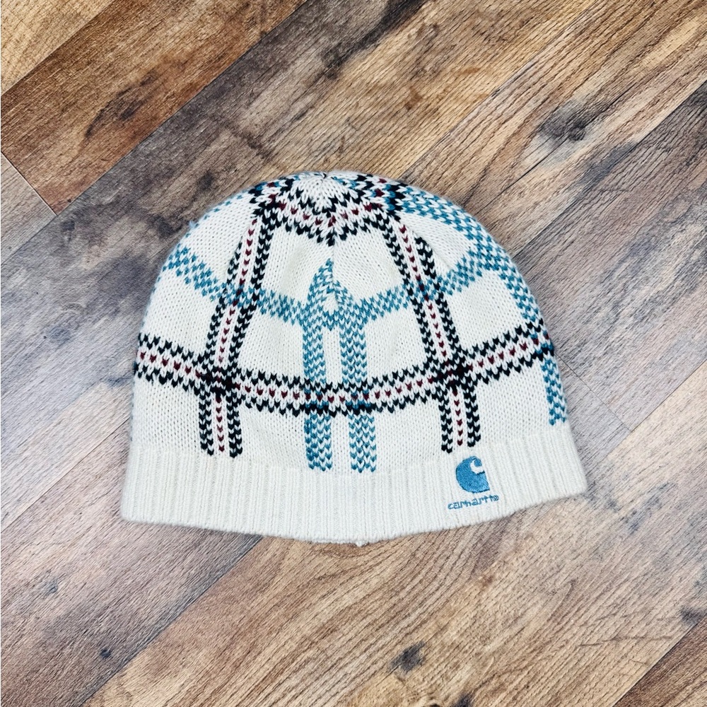Carhartt Cream and Blue Plaid Beanie